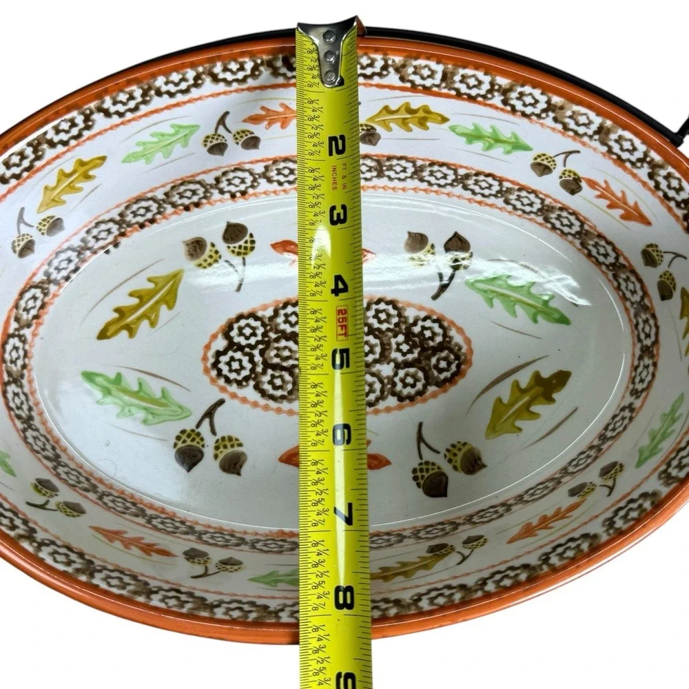Temptations Old World Orange Acorn & Leaves 2.5qt W/ Handled Metal Carrying Rack
